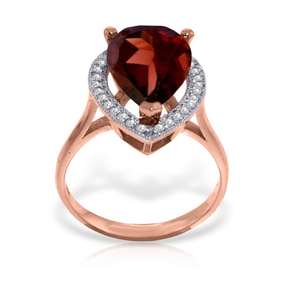 14K SOLID GOLD RING WITH NATURAL DIAMONDS & GARNET - Picture 2 of 5